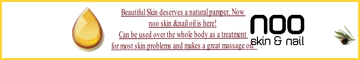 Beautiful Skin deserves a natural pamper. Now 
noo skin &nail oil is here!
Can be used over the whole body as a treatment 
for most skin problems and makes a great massage oil.  